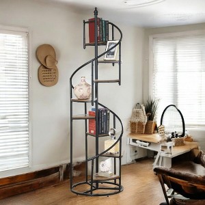 Alilang 20.00 Inch Spiral Metal Staircase Shelf with Wooden Steps and Industrial Design - Brown - 1 of 4