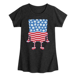 Girls' - SpongeBob SquarePants - Silhouette Stars Stripes Fitted Short Sleeve Graphic T-Shirt - 1 of 4