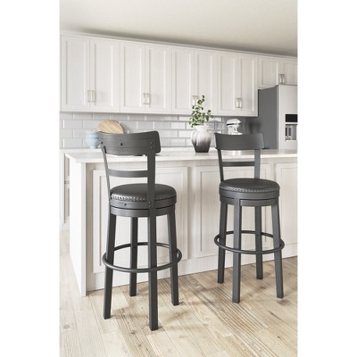 Transitional Black Wood Swivel Barstool with Nailhead Trim