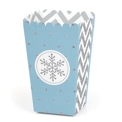 Big Dot of Happiness Winter Wonderland - Snowflake Holiday Party and Winter Wedding Popcorn Treat Boxes - Set of 12