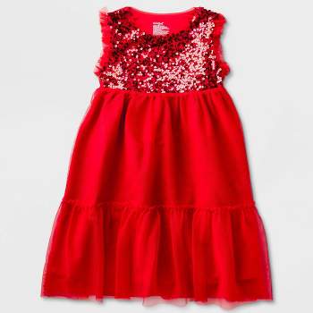 Girls' Adaptive Sleeveless Sequin Tulle Dress - Cat & Jack™ Red