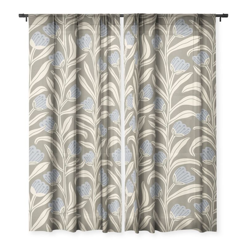 Alisa Galitsyna Bellflower Pattern Cream Olive Single Panel Sheer Window Curtain - Deny Designs, 3 of 7