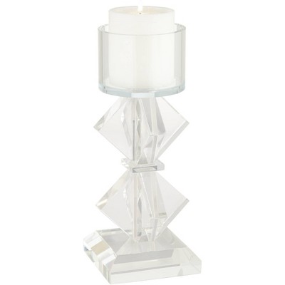 Dahlia Studios Diamond 11 1/2" High 2-Stack Shiny Clear Glass Pillar Candle Holder