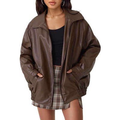 Coolmee Womens Fall Winter Oversized Leather Jackets Faux Suede Fashion Motorcycle Coats Outfits Clothes Tops