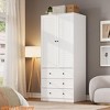 Large Wardrobe Closet w/ Drawers, 69.5" Wooden Wardrobe Cabinet w/ Hanging Rod, 2 Doors Clothing Storage Cabinet for Bedroom Anti-Tipping - 3 of 4