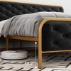Whizmax Upholstered King Size Bed Frame, Velvet Upholstery Platform Bed with Button Tufted Curved Headboard, Noise Free, No Box Spring Needed - 3 of 4