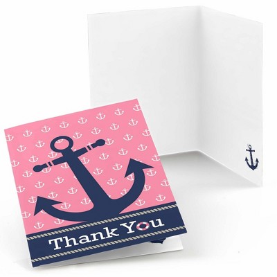 Big Dot of Happiness Ahoy - Nautical Girl - Baby Shower or Birthday Party Thank You Cards (8 count)