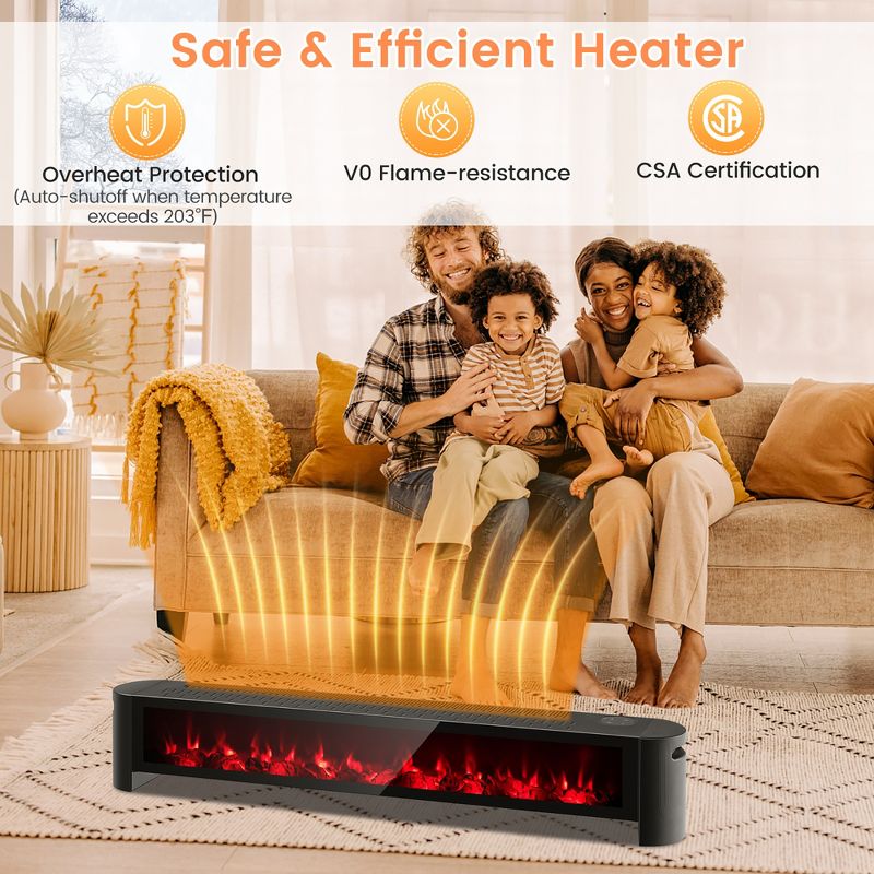 Costway 1400W Electric Baseboard Heater Convection Space Heater with Realistic 3D Flame, 5 of 11