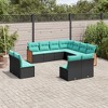 vidaXL - 11 Piece Patio Sofa Set, Outdoor Cushioned Furniture, Black Poly Rattan, Modular Design with Washable Blue Cushions - 2 of 4