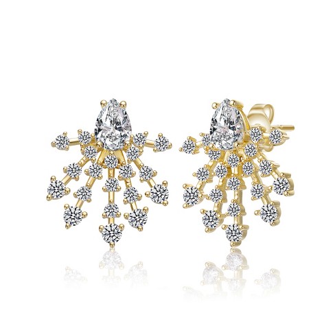 Guili Sterling Silver 14K Gold Plated Snowflake Cluster Earrings with Sparkling Cubic Zirconia - Elegant, Winter-Inspired for Special Occasions - image 1 of 1