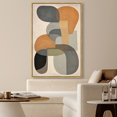 Large Abstract Geometric Canvas Wall Art with Gold Frame