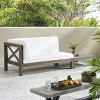 GDFStudio Keith Outdoor Acacia Wood Left Arm Loveseat and Coffee Table Set with Cushion - 2 of 4