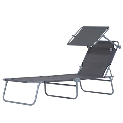 Gray Steel Armless Outdoor Chaise Lounge Chair with Sunshade