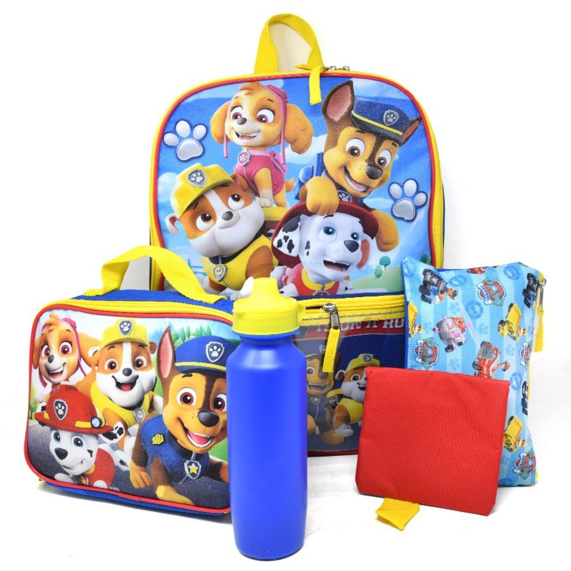 Paw Patrol 16" School Backpack and Lunch Bag 5-Piece Set with a Keychain, Reusable Bottle, and 2 Zipper pouches