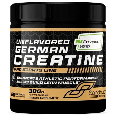 Sandhu's Creapure German Creatine Monohydrate Powder Supplements for Men & Women, Unflavored, 60 Servings, 300 gms, Supports Lean Muscle Building