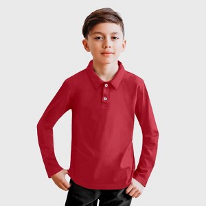 City Threads  100% Cotton Soft Knit Jersey 2-Button Long Sleeve Boys Polo Shirt - USA-Made - 1 of 4