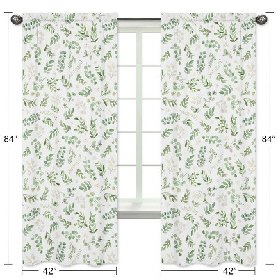 84in Botanical Green and White Cotton Window Curtain Panels