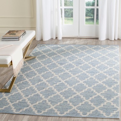 Light Blue and Ivory Cotton Trellis 3'x5' Handmade Reversible Rug