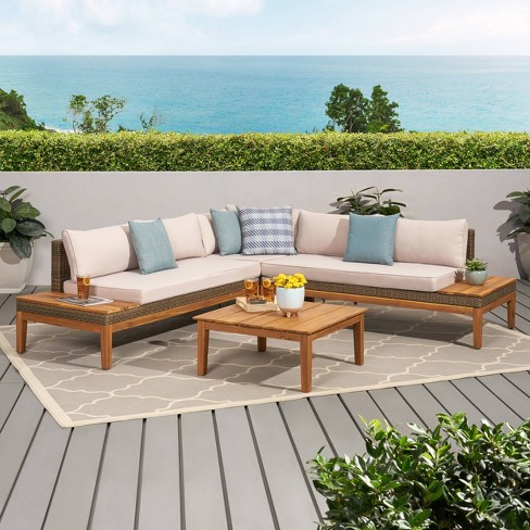 Patio sectional wood sale