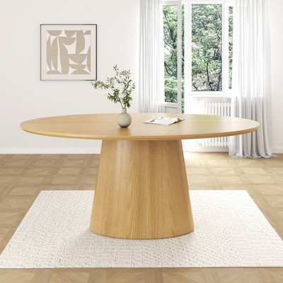 Wooakway 30"H Modern Oval Wood Kitchen Table Dining Table Conference Table Gaming Table with Single Pedestal Black/Walnut/Natural Wood
