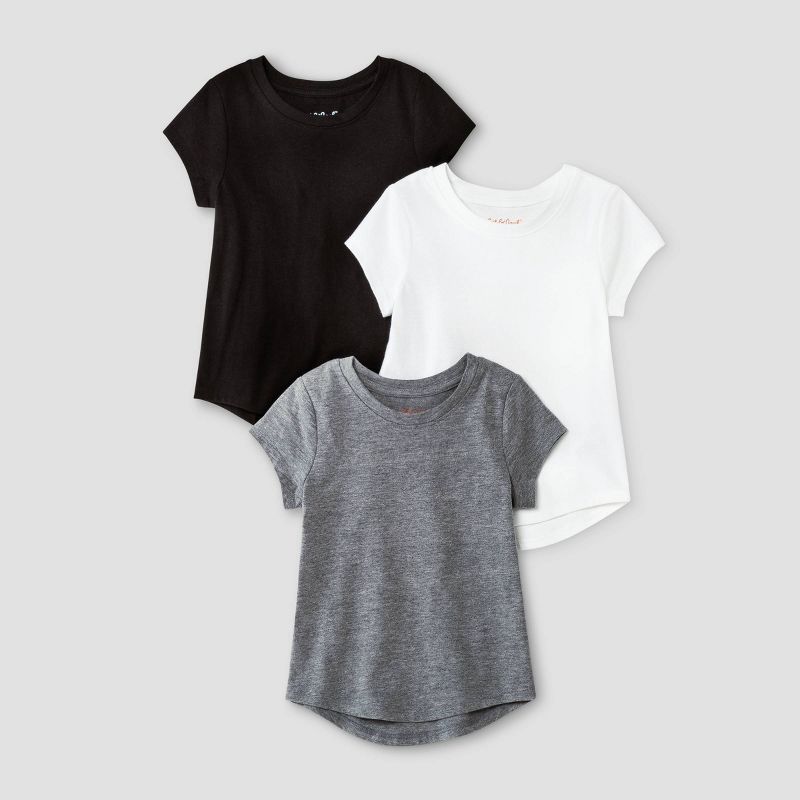 Toddler Girls' 3pk Short Sleeve T-Shirt - Cat & Jack™ White/Black/Gray, 1 of 4