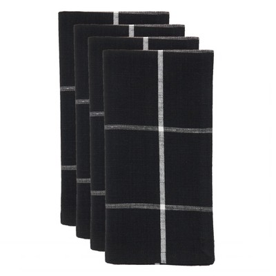 Black Windowpane Plaid Cotton Table Napkins (Set of 4)