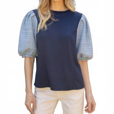 Women's TWEED PUFF SLEEVE KNIT TOP - voy