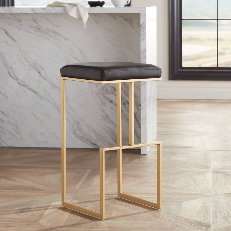 55 Downing Street Estes Gold Metal Bar Stool 29 1/2" High Modern Brown Faux Leather Cushion with Footrest for Kitchen Counter Height Island Home Shed, 2 of 10
