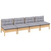vidaXL Solid Pinewood Outdoor Patio Sofa - 4-Seater with Gray Cushions - Garden/Patio/Deck Modular Furniture - 3 of 4