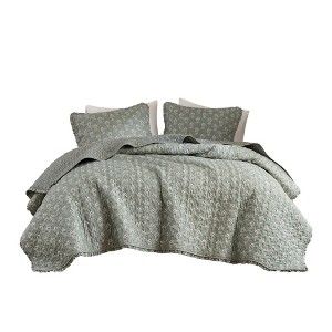 Wrenley Ruffle Printed Microfiber Quilt Set - 1 of 4