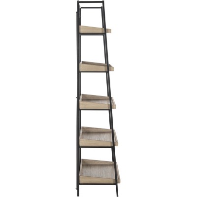Joel 63'' Black Iron and Oak Finish 5-Tier Etagere