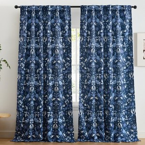 HLC.ME Florence Floral & Birds Back Tab Rod Pocket - Light Blocking Darkening Window Curtains, Set of 2 - 1 of 4