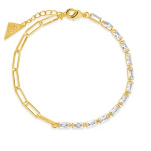 SHINE by Sterling Forever Hunter CZ Tennis & Paperlicp Chain Bracelet - 1 of 3