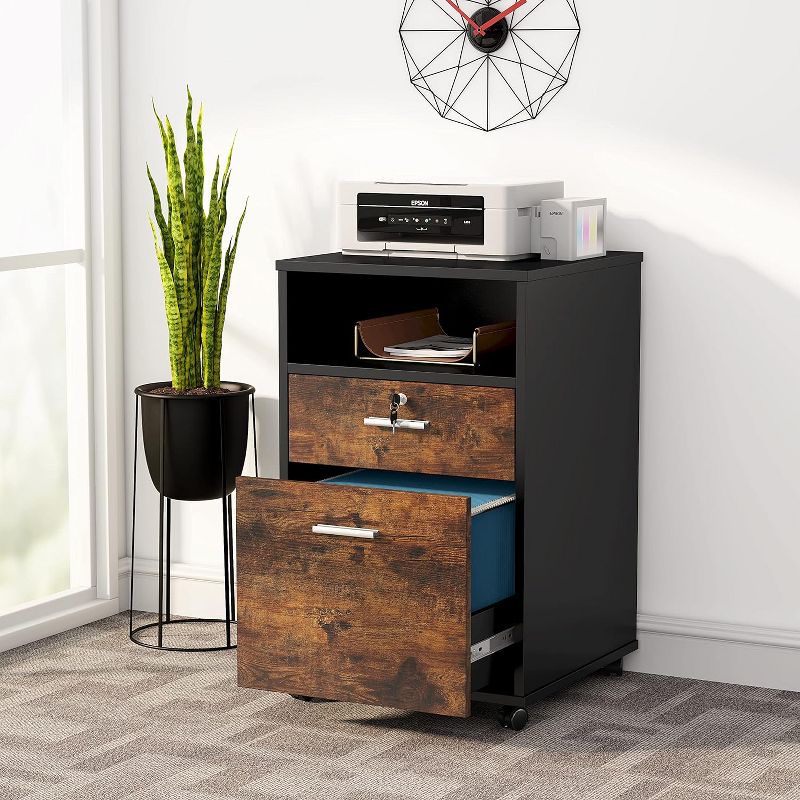 Tribesigns 2 Drawers Wood File Cabinet with Lock, Printer Stand with Rolling Wheels, 3 of 7
