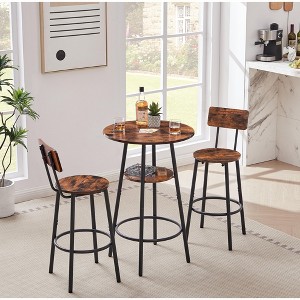 Round bar stool set with shelves, stool with backrest Rustic Brown, 23.6'' Dia x 35.4'' H(Rustic Brown) - 1 of 4