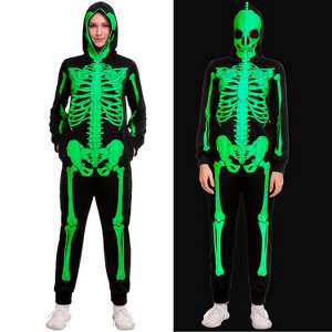 Joyfy Halloween Skeleton Pajama Glow-in-the-Dark Skeleton Costume Jumpsuit Adult Women for Halloween Cosplay Party - 1 of 4