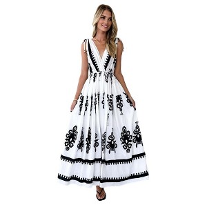 Womens Fashion Dresses Halter V Neck Floral Maxi Swing Dresses Flowy  Vacation Beach Dress Black M : Target