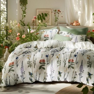 2-3 Pcs Floral Stripe Pattern Comforter Bedding Set - 1 of 4