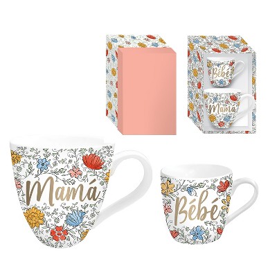 Mommy and Me Ceramic Cup Gift Set, 17 oz. and 7 oz., Mama / Bebe'