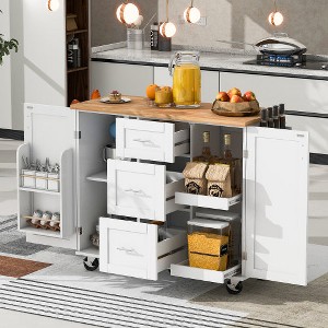 LunaLulinlk olling Kitchen Island with Storage, Kitchen Cart with Rubber Wood Top, 3 Drawer, 2 Slide-Out Shelf and Internal Storage Rack - 1 of 4