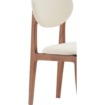 Coralie Mid-Century Modern Ivory Upholstered Walnut Dining Chair Set