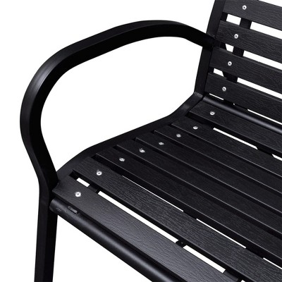 Elegant Black Patio Bench 45.7" Steel and Wood-Plastic Composite