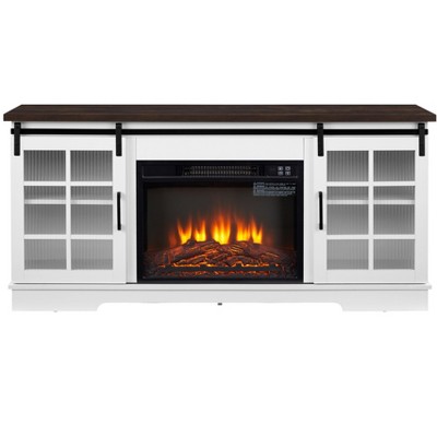 NicBex Fireplace TV Stand with 23"Electric Fireplace Insert Modern Sliding Glass Doors Media Entertainment Center for TV Up to 65",White