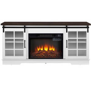 NicBex Fireplace TV Stand with 23"Electric Fireplace Insert Modern Sliding Glass Doors Media Entertainment Center for TV Up to 65",White - 1 of 4