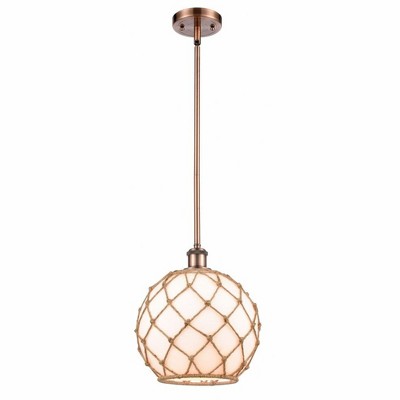 Farmhouse Rope - 1 Light Stem Hung Mini Pendant In Industrial Style-13 Inches Tall and 10 Inches Wide