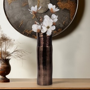 Modern Glass Vase with Textured Enamel Finish - Metallic Decorative Tall Cylinder Vase for Home, Office, Living Room & Bedroom - 1 of 4