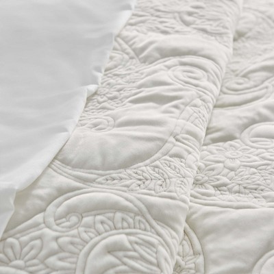 Cream Velvet Diamond-Patterned Full/Queen Quilt Set
