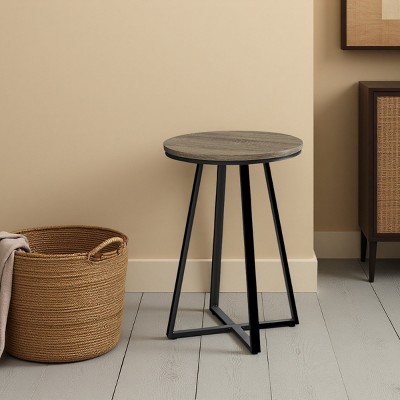 FURNIinspire End Tables Round Living Room Side Table Modern Nightstand with Metal Leg for Bedroom Office Furniture, Brown, 15.75"*15.75"*21.75"