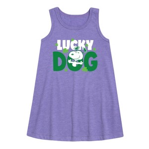 Girls' - Peanuts - Snoopy Lucky Dog Graphic Sleeveless Aline Dress - 1 of 4