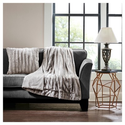 Gray Faux Fur Textured Square Pillow Sham